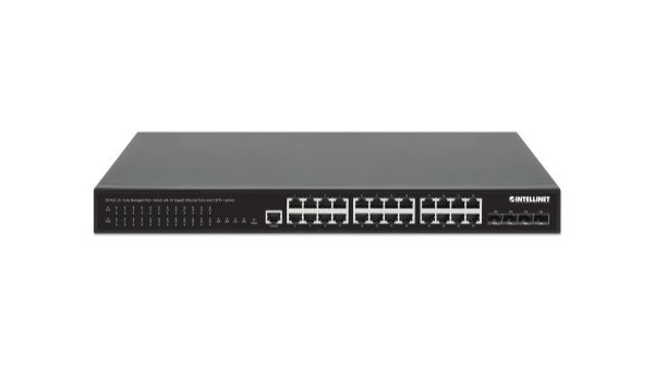 561846 28 端口 L2+ 全网管型 PoE+ 交换机，含 24 个千兆以太网端口和 4 个 SFP+ Uplinks, 370W